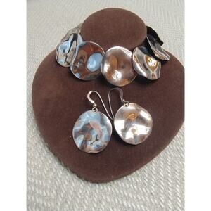 Joseph Esposito 925 Sterling Silver Hammered Disc Bracelet & Earrings Set